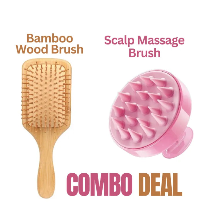 FANTZEi Combo Deal Bamboo wooden Brush With Scalp Massager Brush