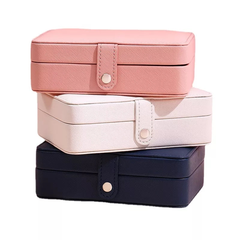 FANTZEI PU Leather Jewelry Organizer for Women Girls, Double Layer Portable Mini Travel Case Display Storage Holder