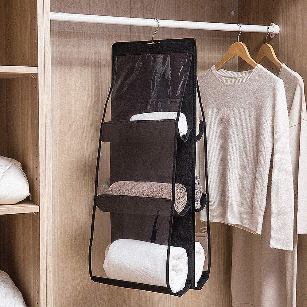 6 Pocket Hanging Purse Organizer Transparent Hanging Bag Collection Storage Pouch