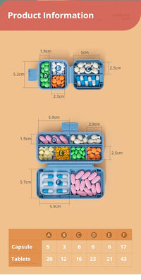 FANTZEI Premium Quality 8 Compartments Portable Medicine Pills Case, Small Pill Box for Pocket Purse Portable Medicine Tablets Container