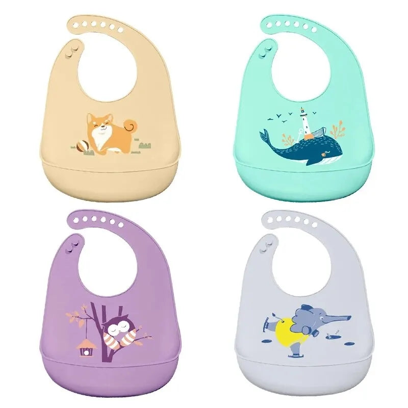 FANTZEI Silicone Bibs for Babies Toddlers Adjustable Waterproof BPA Free Soft Durable Bibs for eating with Large Pocket Food Catcher