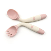 FANTZEI Baby Silicon Spoons and Forks Set for Self-Feeding, Silicone Bendable Handle, Easy Grip Heat-Resistant, Self-feeding Flatware Sets for Kids