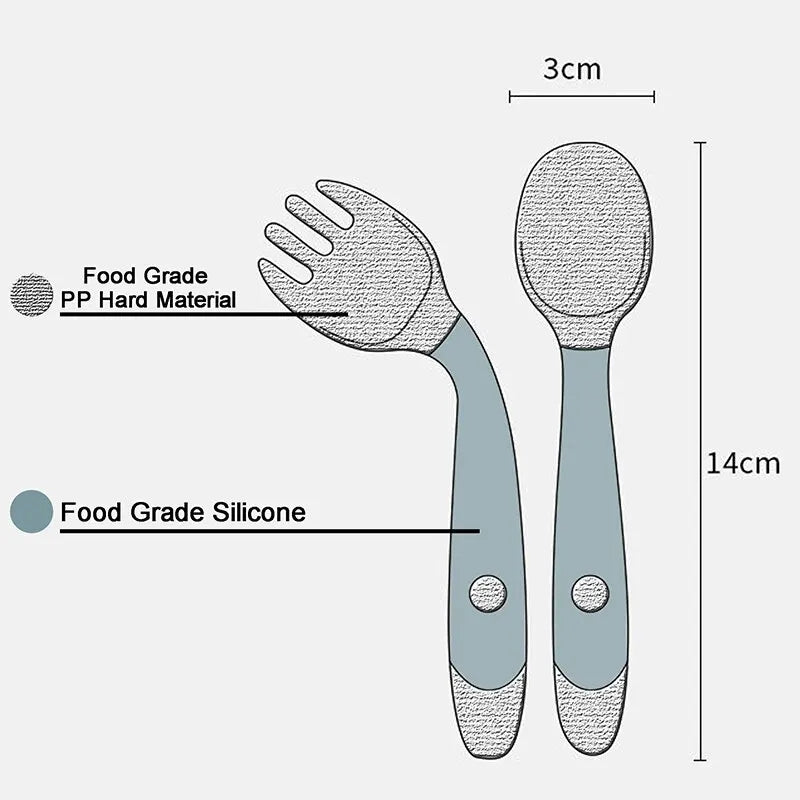 FANTZEI Baby Silicon Spoons and Forks Set for Self-Feeding, Silicone Bendable Handle, Easy Grip Heat-Resistant, Self-feeding Flatware Sets for Kids