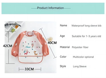 FANTZEI Long Sleeved Baby Toddler Bibs Waterproof Sleeved Bib 3-24 Months with Beautiful Cartoon Prints