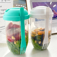 New Portable Salad Cup with Fork Fresh Salad Container Bottle Vegetable Fruit Breakfast Lunch Carry To Go for Work Travel Picnic