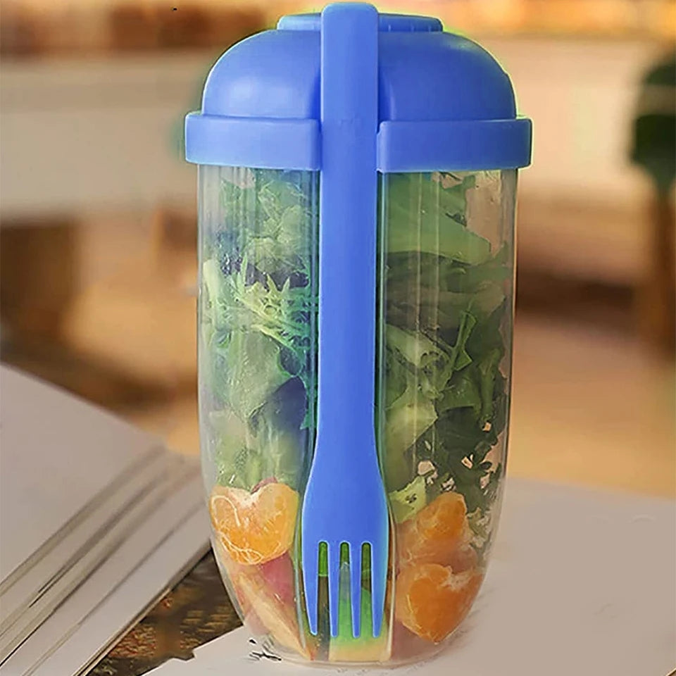 New Portable Salad Cup with Fork Fresh Salad Container Bottle Vegetable Fruit Breakfast Lunch Carry To Go for Work Travel Picnic