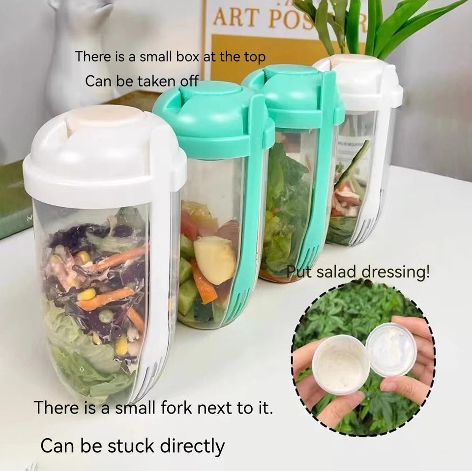 New Portable Salad Cup with Fork Fresh Salad Container Bottle Vegetable Fruit Breakfast Lunch Carry To Go for Work Travel Picnic