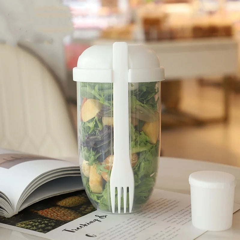 New Portable Salad Cup with Fork Fresh Salad Container Bottle Vegetable Fruit Breakfast Lunch Carry To Go for Work Travel Picnic