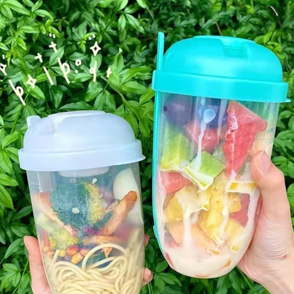 New Portable Salad Cup with Fork Fresh Salad Container Bottle Vegetable Fruit Breakfast Lunch Carry To Go for Work Travel Picnic