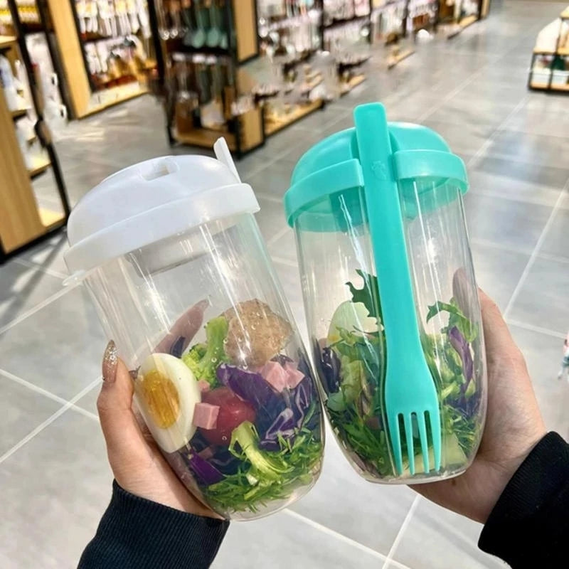 New Portable Salad Cup with Fork Fresh Salad Container Bottle Vegetable Fruit Breakfast Lunch Carry To Go for Work Travel Picnic