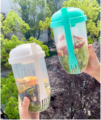 New Portable Salad Cup with Fork Fresh Salad Container Bottle Vegetable Fruit Breakfast Lunch Carry To Go for Work Travel Picnic