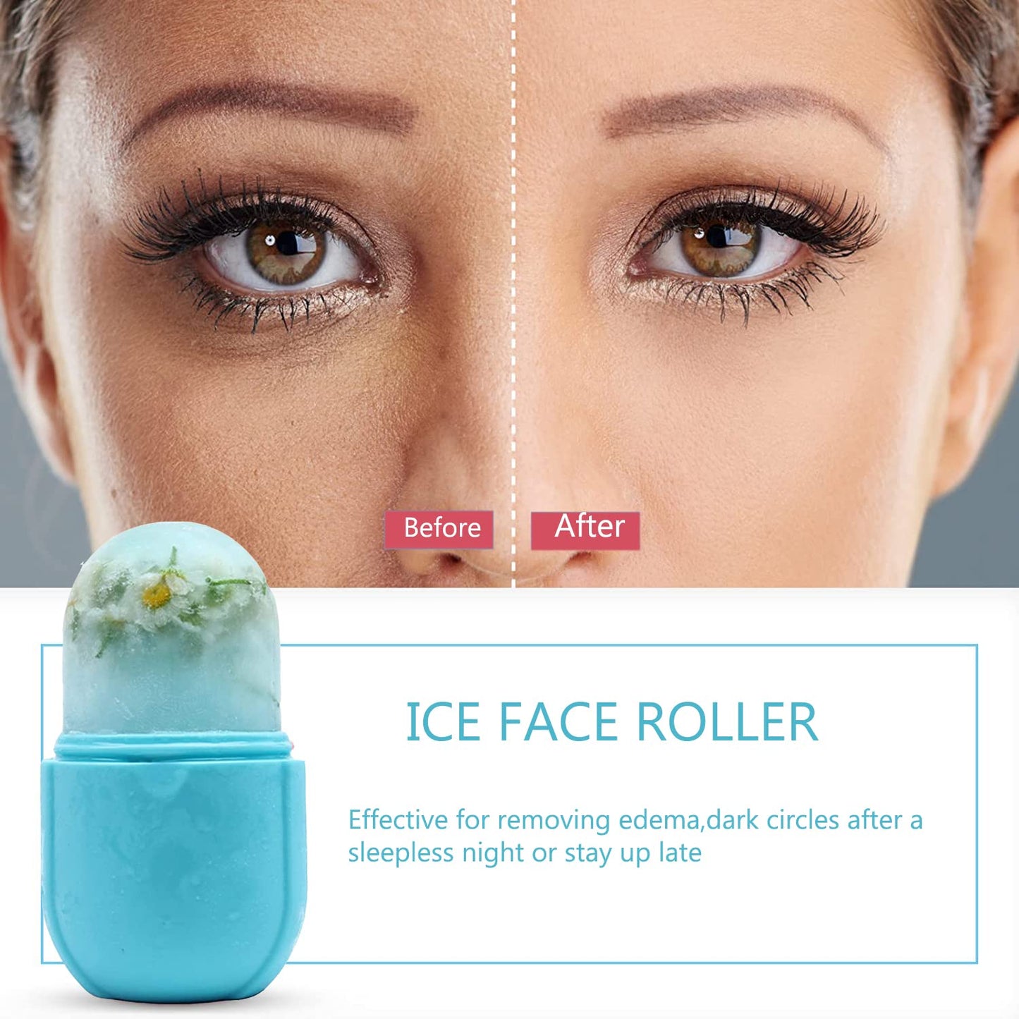 FANTZEI Ice Face Roller for Face and Eye, Facial Beauty Ice Roller Skin Care Tools, Silicone Ice Mold for Face Beauty