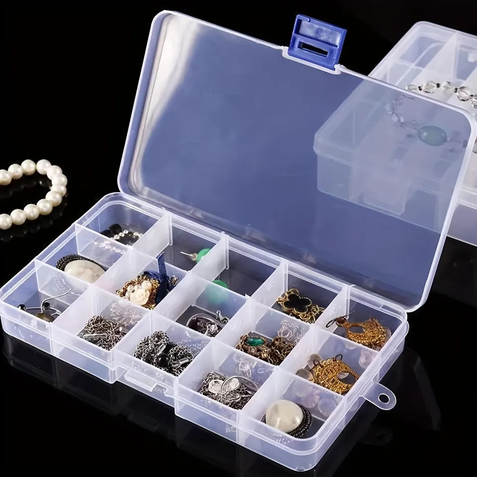 FANTZEi 15 Grid Transparent High Quality Plastic Storage Box for Earrings Rings Chains pendants Jewelry Box Organizer