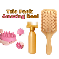 FANTZEI Premium Quality Trio Pack Including Scalp Massager shampoo Brush- Bamboo Wooden Brush- Oiling Bottle Best Three in One Hair Care Deal