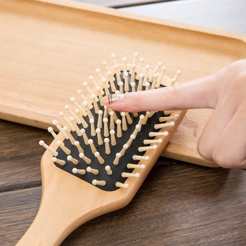 FANTZEI Premium Quality Bamboo Hair Brush, Bamboo wood Square Paddle Brush, Large Size Round Tip Bristles for Scalp Massage, Soft Detangle Styling Brush