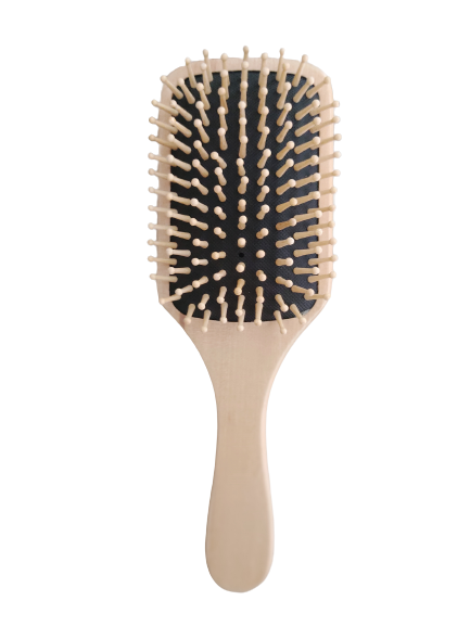 FANTZEI Premium Quality Bamboo Hair Brush, Bamboo wood Square Paddle Brush, Large Size Round Tip Bristles for Scalp Massage, Soft Detangle Styling Brush