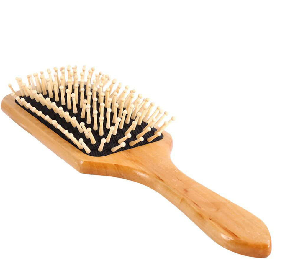 FANTZEI Premium Quality Bamboo Hair Brush, Bamboo wood Square Paddle Brush, Large Size Round Tip Bristles for Scalp Massage, Soft Detangle Styling Brush