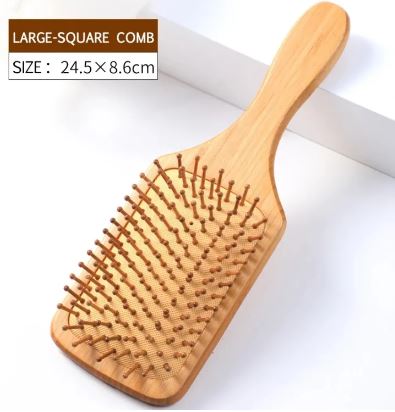 FANTZEI Premium Quality Bamboo Hair Brush, Bamboo wood Square Paddle Brush, Large Size Round Tip Bristles for Scalp Massage, Soft Detangle Styling Brush