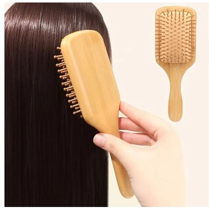 FANTZEI Premium Quality Bamboo Hair Brush, Bamboo wood Square Paddle Brush, Large Size Round Tip Bristles for Scalp Massage, Soft Detangle Styling Brush